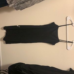 midi black dress with small slit in front